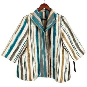 NEW NWT IC by Connie K XL Teal Wearable Art Open Jacket Blazer Blouse Shirt Top